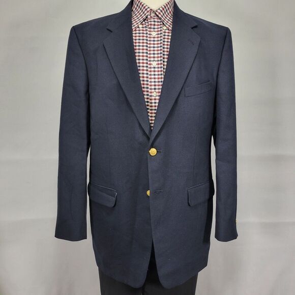 Stafford‎ Men's Sport Coat Blazer Two Button Navy Blue Polyester Wool Size 44L